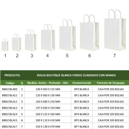 BOLSA BOUTIQUE BLANCA FONDO CUADRADO CON MANIJA