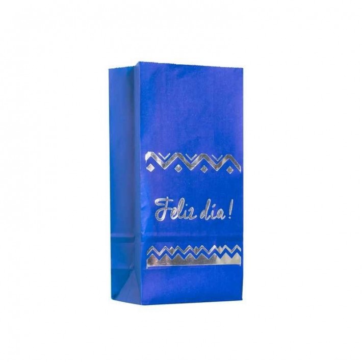 BOLSA COTILLON PREMIUM STAMPING FELIZ DIA AZUL/PLATA FLOWPACK
