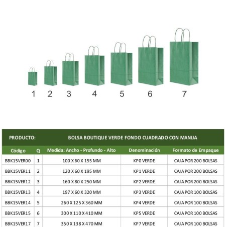 BOLSA BOUTIQUE VERDE FONDO CUADRADO CON MANIJA