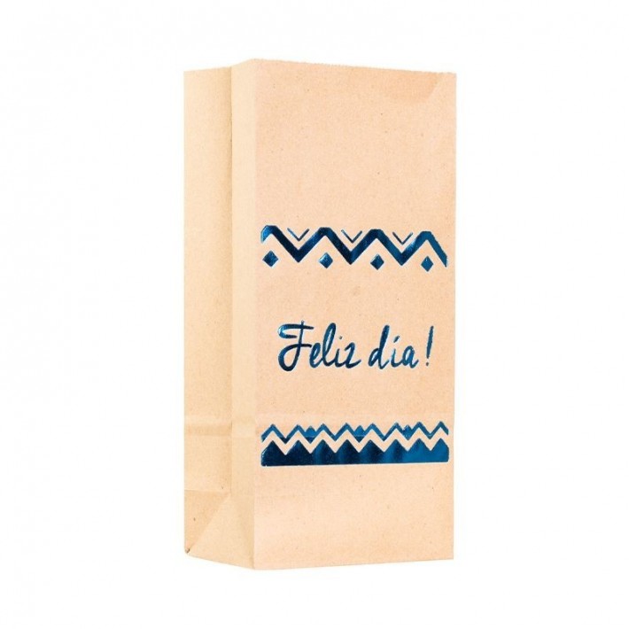 BOLSA COTILLON PREMIUM STAMPING FELIZ DIA KRAFT/AZUL
